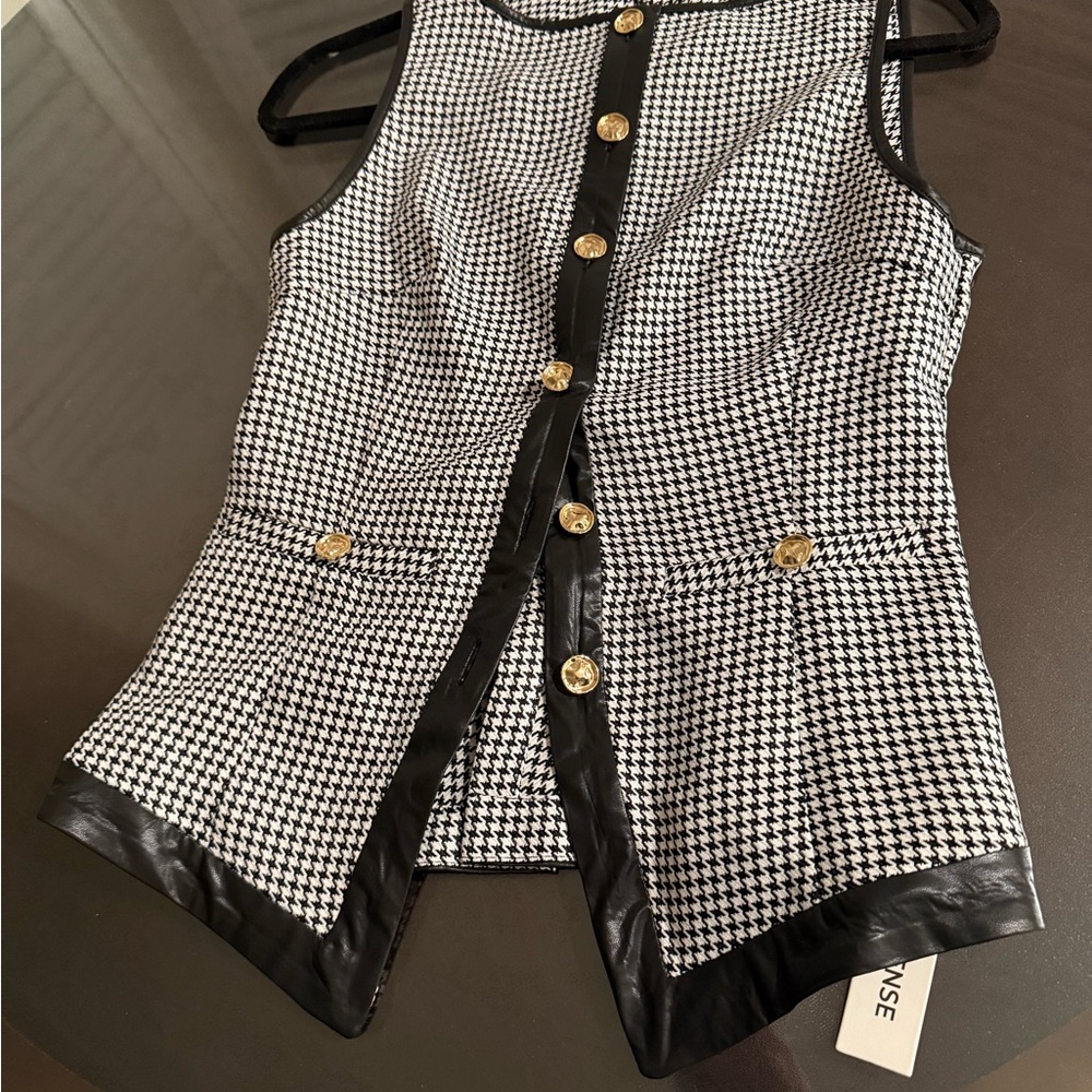 Black and White Houndstooth Vest with Gold Buttons